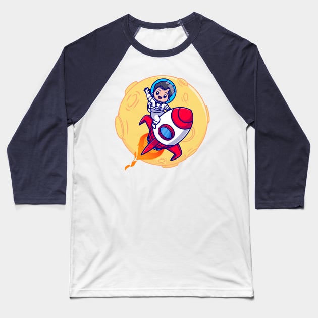 Cute Boy Astronaut Riding Rocket Cartoon Baseball T-Shirt by Catalyst Labs